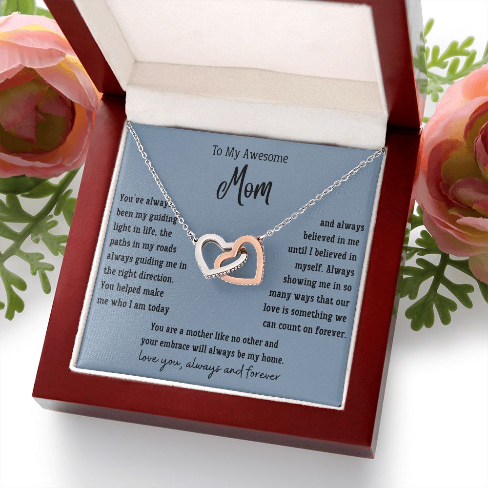 My Awesome Mom-Mother Like No Other-Interlocking Hearts Necklace