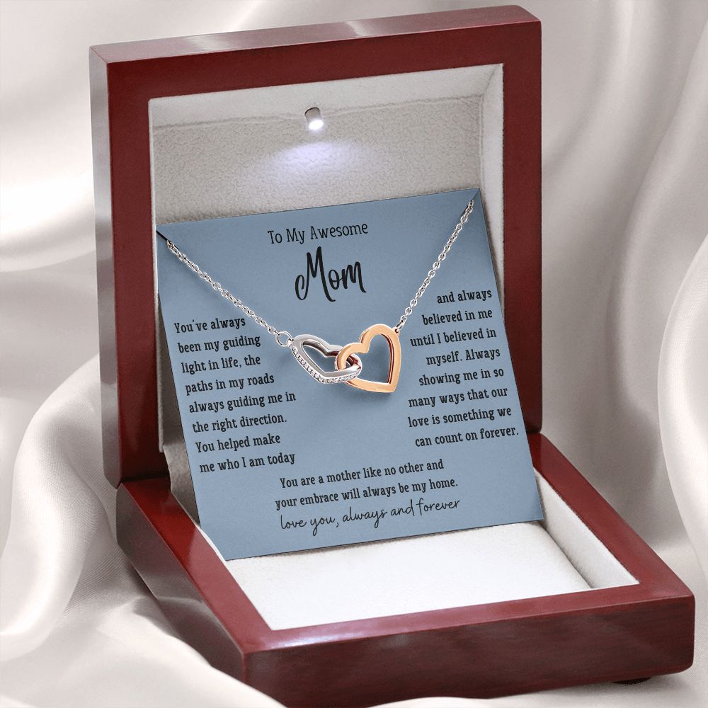 My Awesome Mom-Mother Like No Other-Interlocking Hearts Necklace