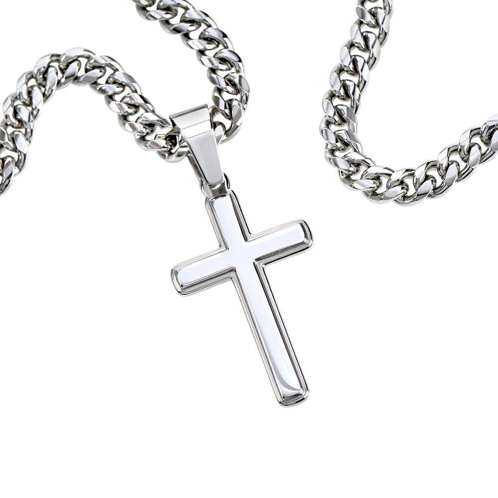 To My Man- I Love Us-Artisan Cross Necklace on Cuban Chain