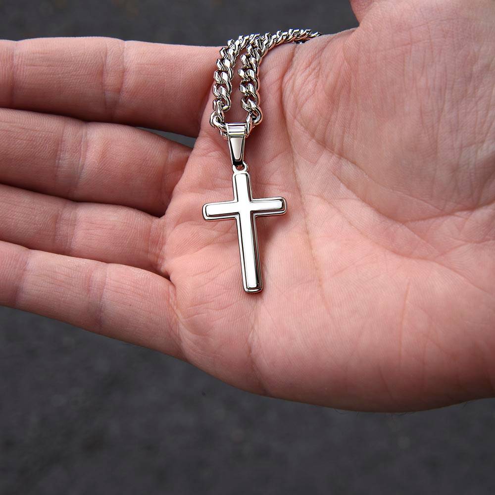 To My Man- I Love Us-Artisan Cross Necklace on Cuban Chain