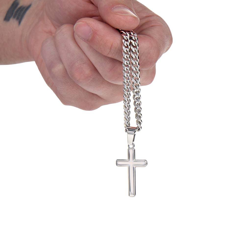 To My Man- I Love Us-Artisan Cross Necklace on Cuban Chain