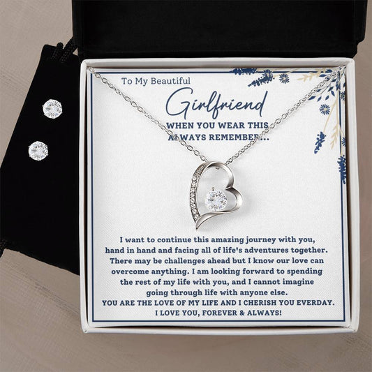 To My Beautiful Girlfriend-Hand in Hand- Forever Love Necklace w/Earrings