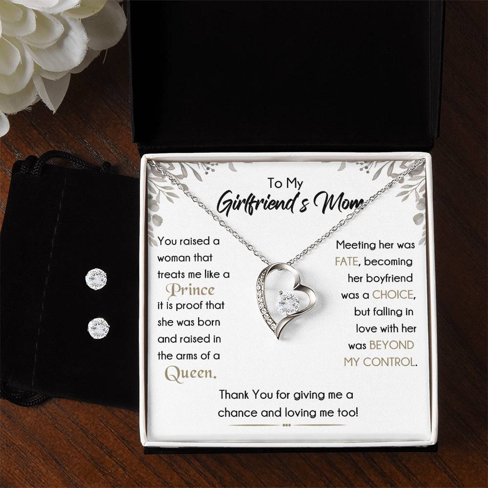 To My Girlfriends Mom-Arms of A Queen-Forever Love Necklace w/Earrings Set