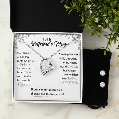 To My Girlfriends Mom-Arms of A Queen-Forever Love Necklace w/Earrings Set