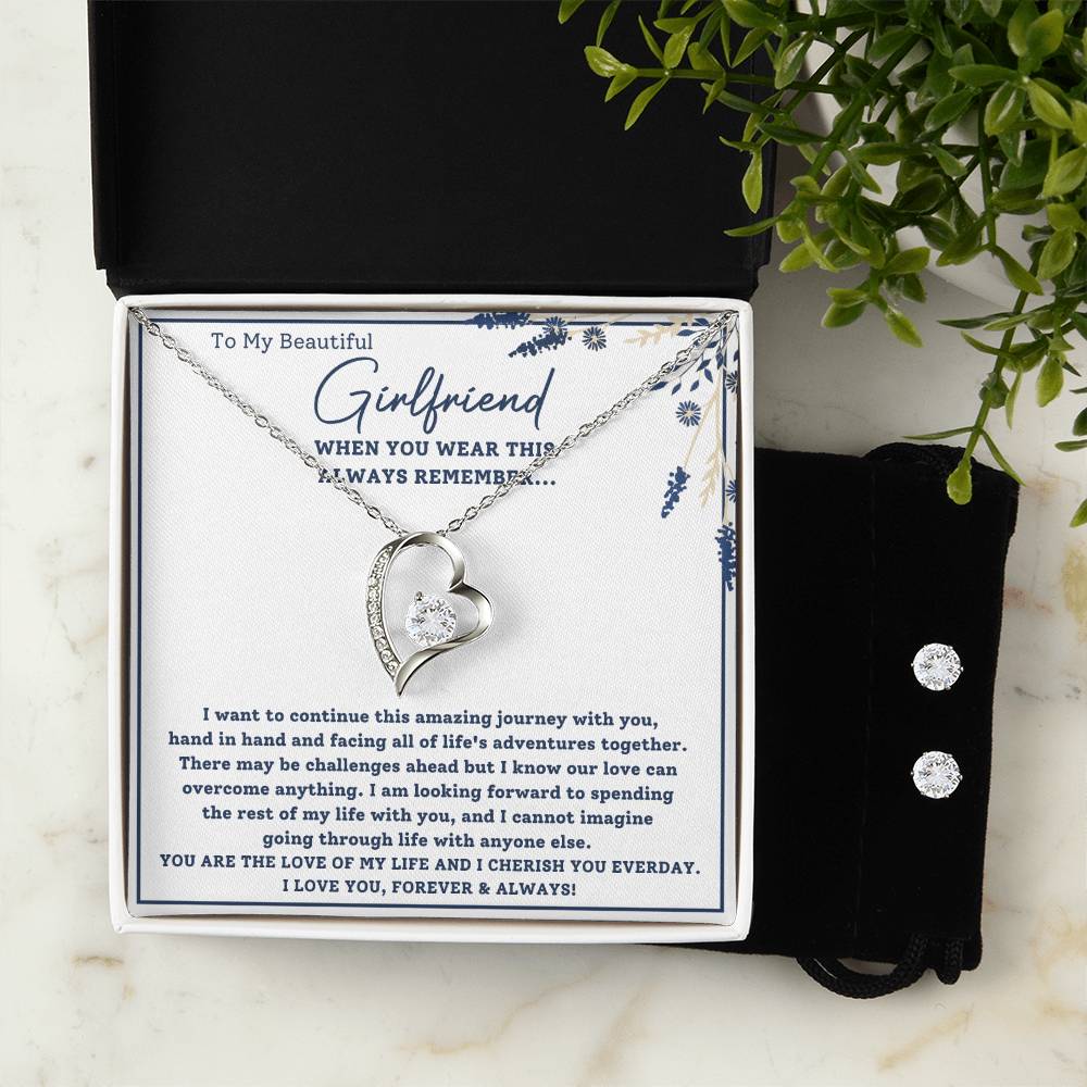 To My Beautiful Girlfriend-Hand in Hand- Forever Love Necklace w/Earrings