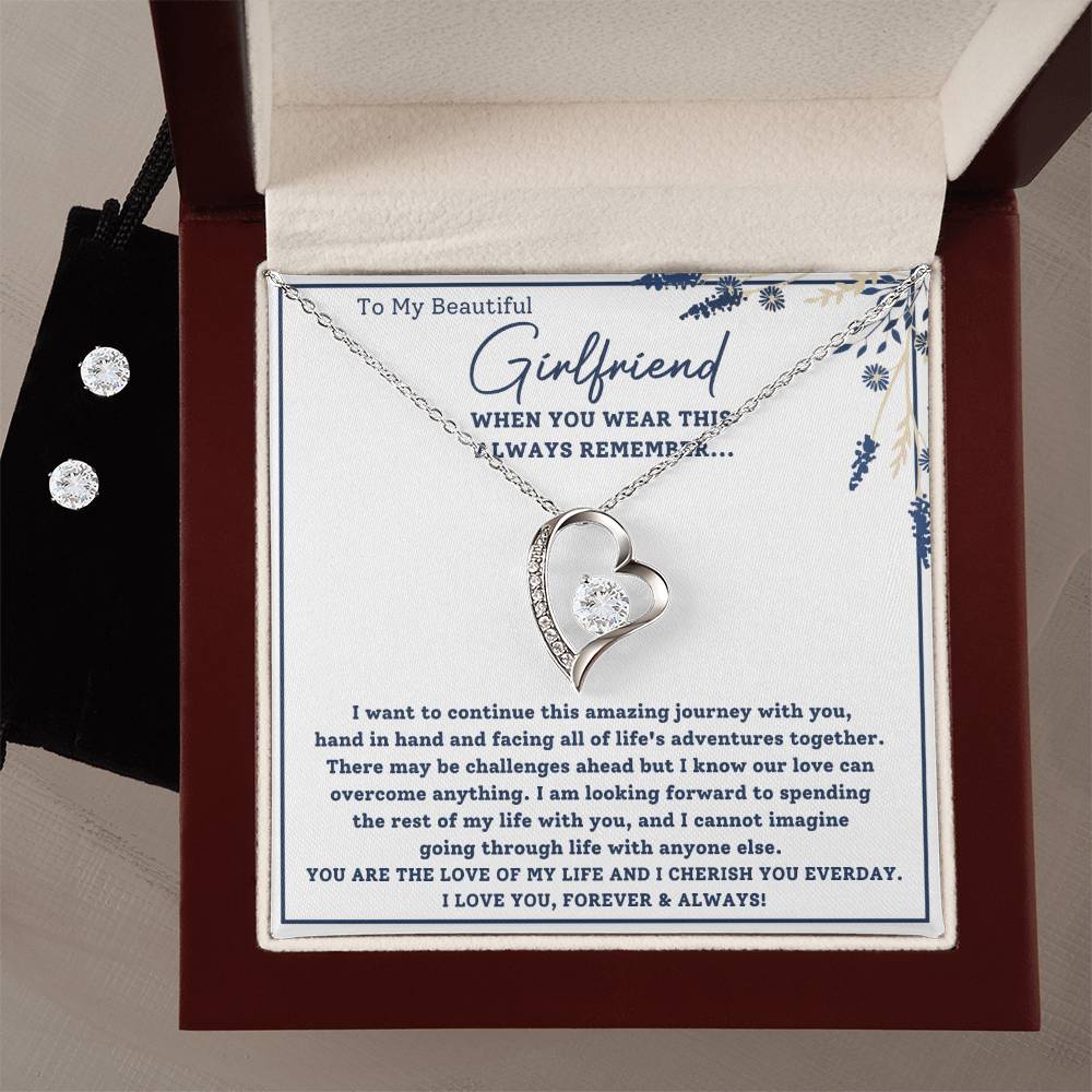 To My Beautiful Girlfriend-Hand in Hand- Forever Love Necklace w/Earrings