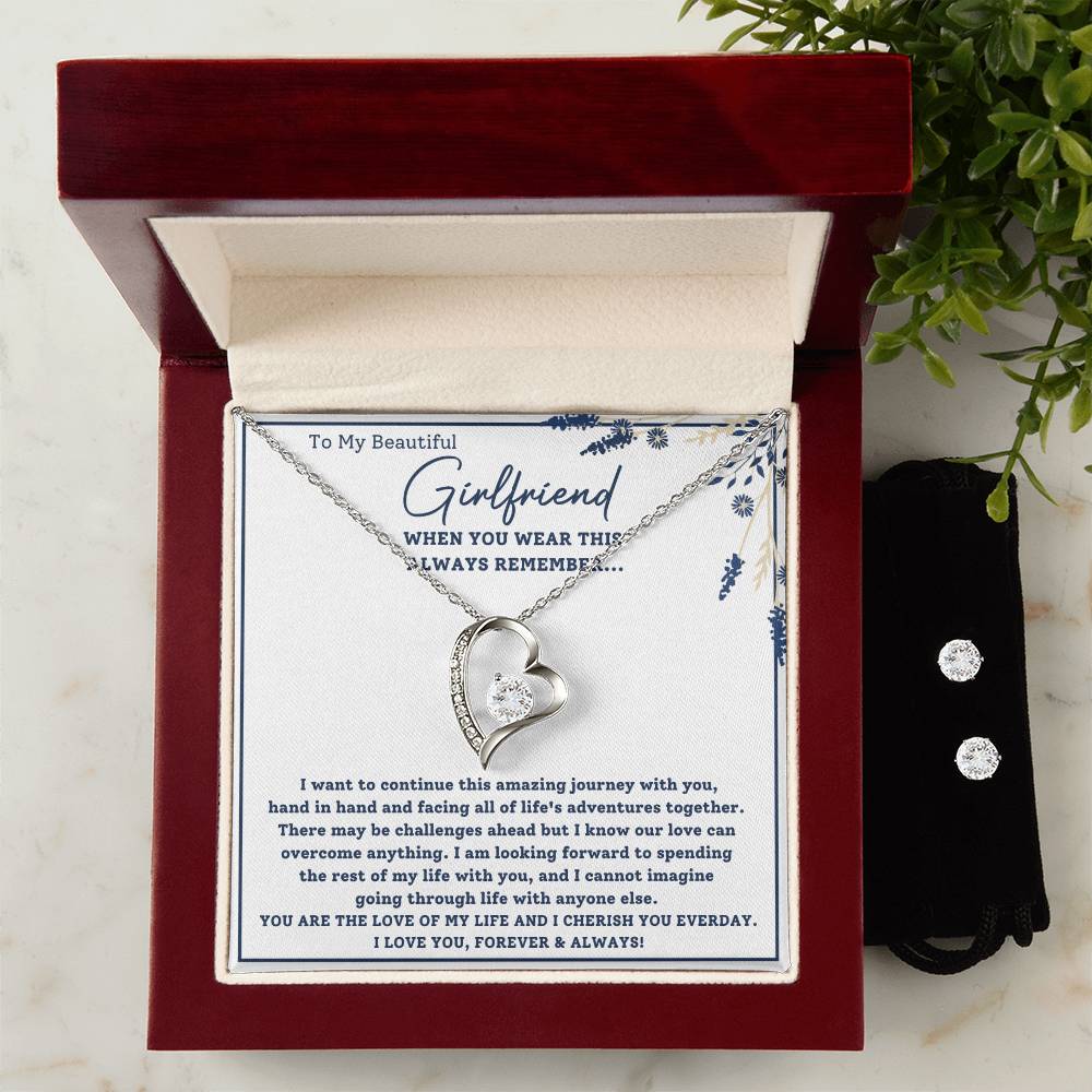 To My Beautiful Girlfriend-Hand in Hand- Forever Love Necklace w/Earrings