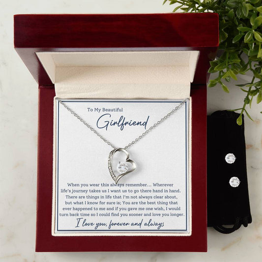 To My Beautiful Girlfriend-Life's Journey- Forever Love Necklace w/Earrings