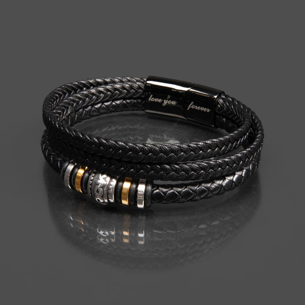 Five Star Dad- Mens "Love you forever" Leather bracelet