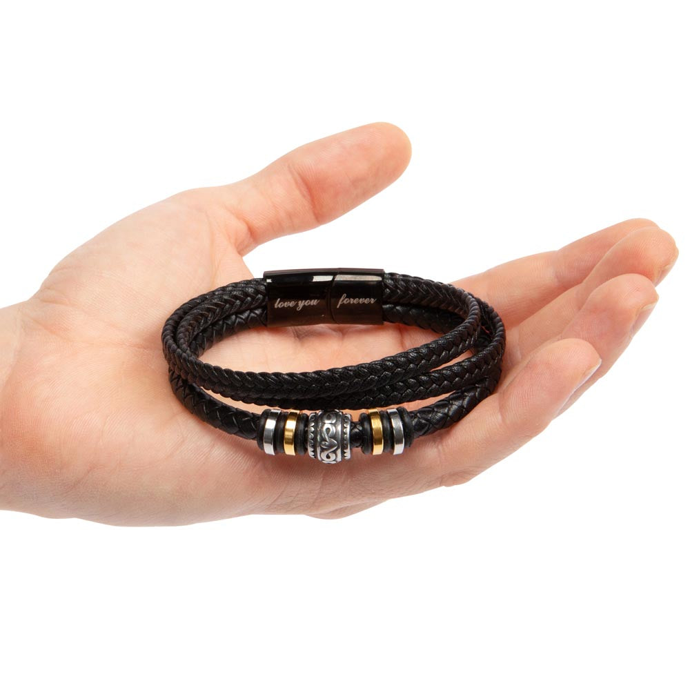 Five Star Dad- Mens "Love you forever" Leather bracelet