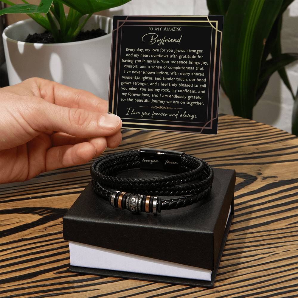 To My Amazing Boyfriend- Beautiful Journey- Love you forever leather bracelet