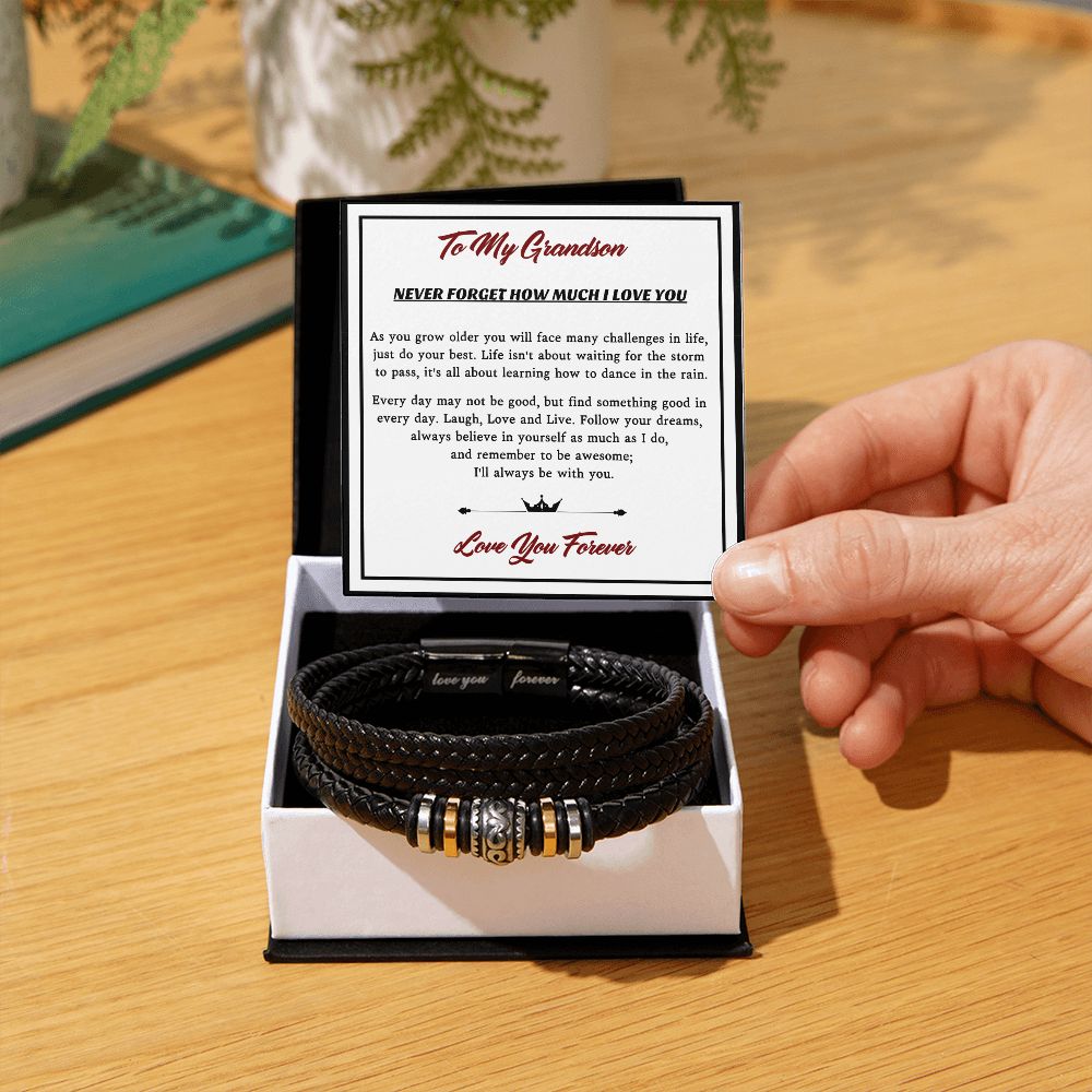 My Grandson-I'll always be with you-Men's "Love You Forever" Bracelet