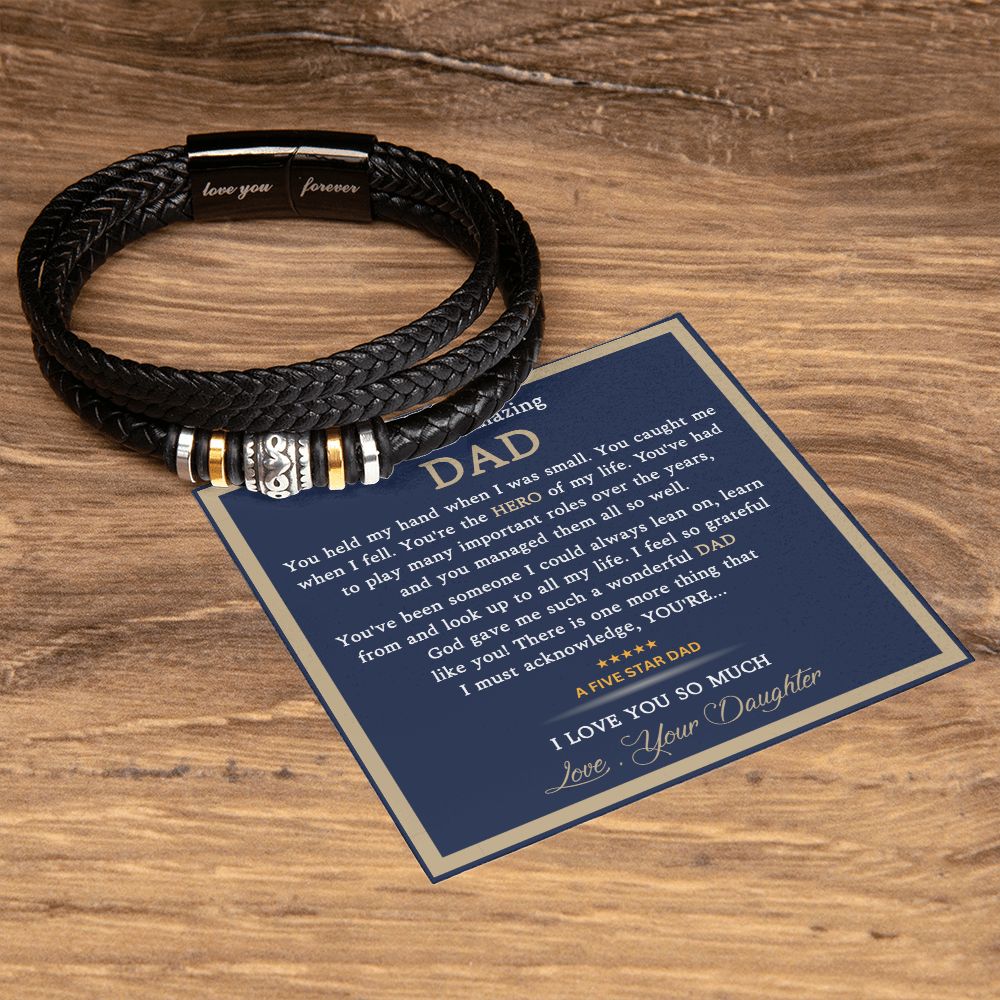 Five Star Dad- Mens "Love you forever" Leather bracelet