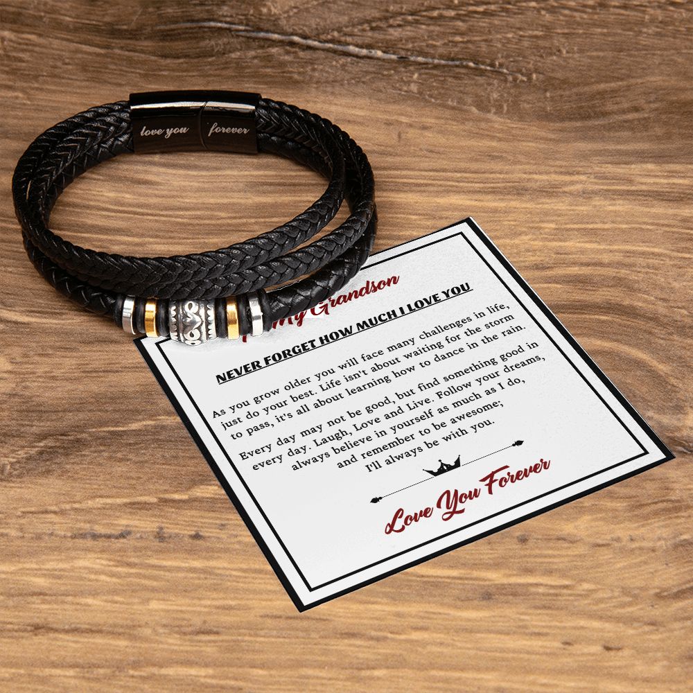 My Grandson-I'll always be with you-Men's "Love You Forever" Bracelet