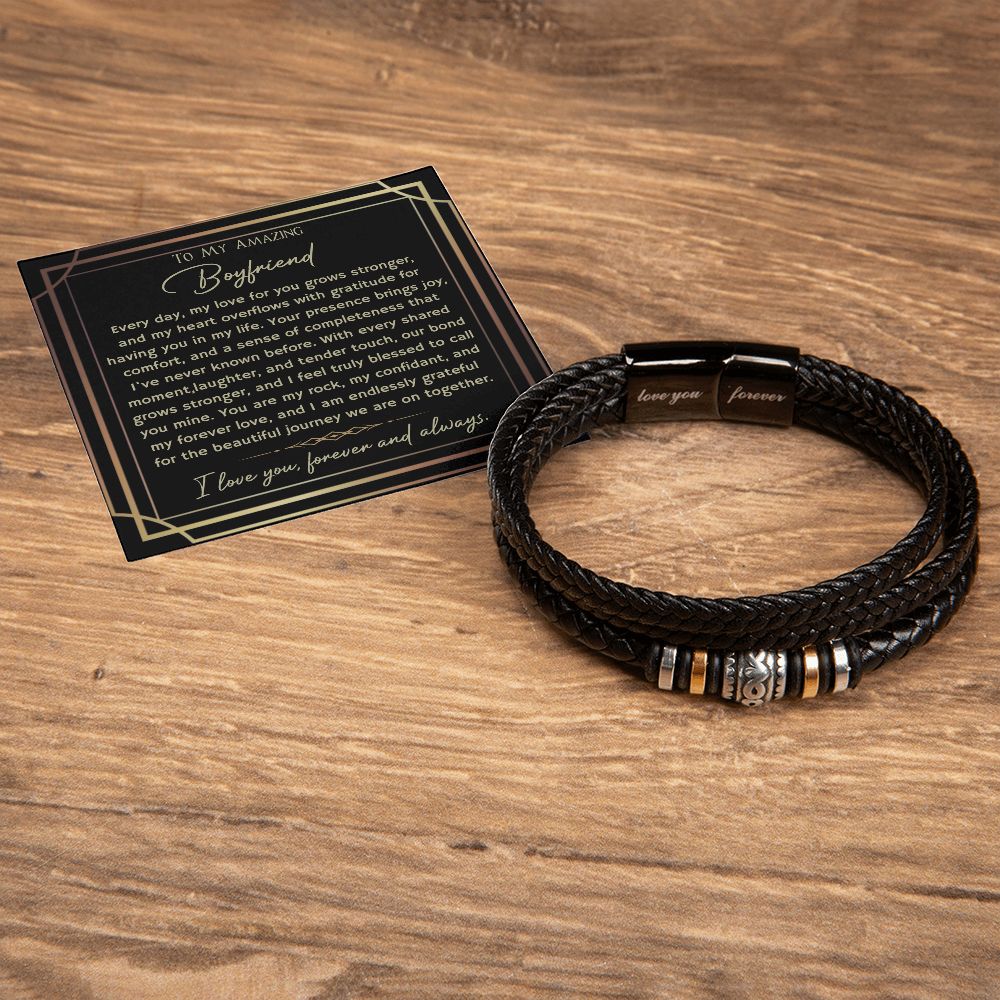 To My Amazing Boyfriend- Beautiful Journey- Love you forever leather bracelet