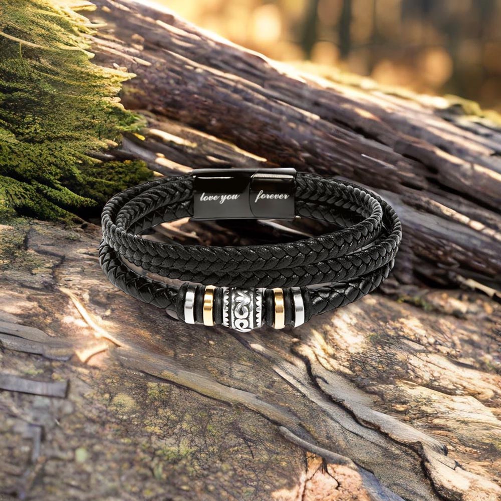 To My Son- Stand Tall-Forever & Always- Mens Leather Bracelet