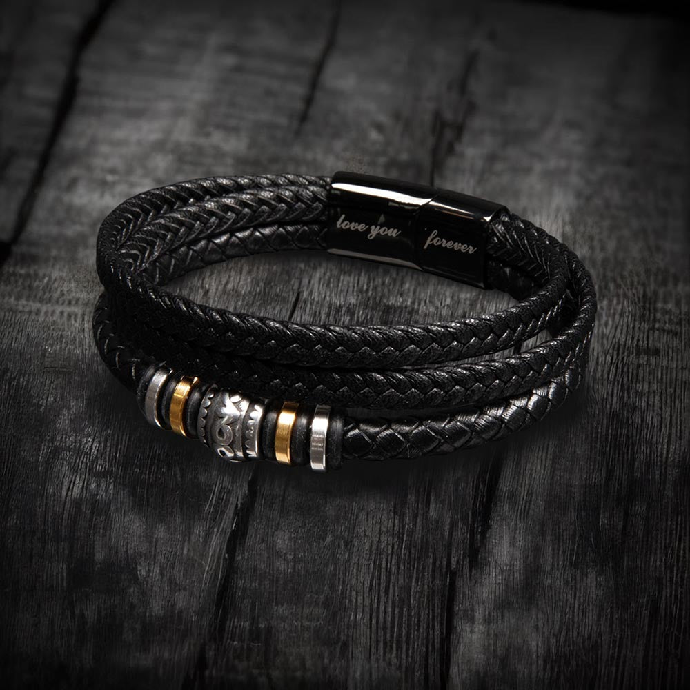 To My Son- Stand Tall-Forever & Always- Mens Leather Bracelet