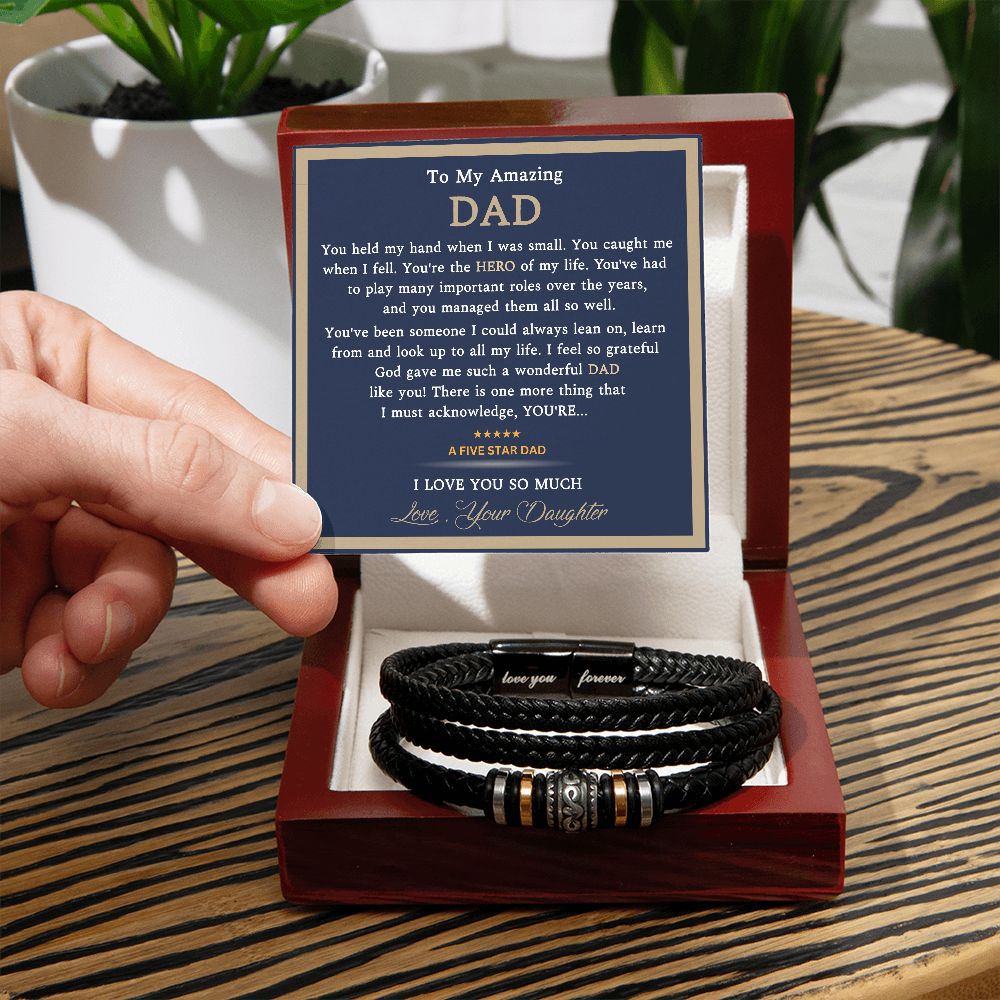 Five Star Dad- Mens "Love you forever" Leather bracelet