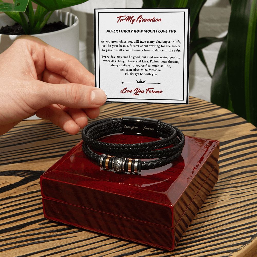 My Grandson-I'll always be with you-Men's "Love You Forever" Bracelet