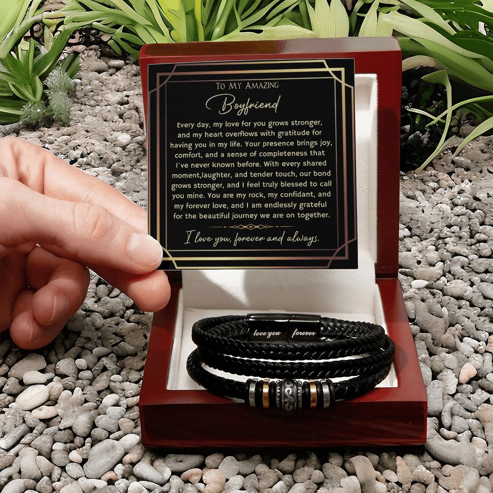 To My Amazing Boyfriend- Beautiful Journey- Love you forever leather bracelet