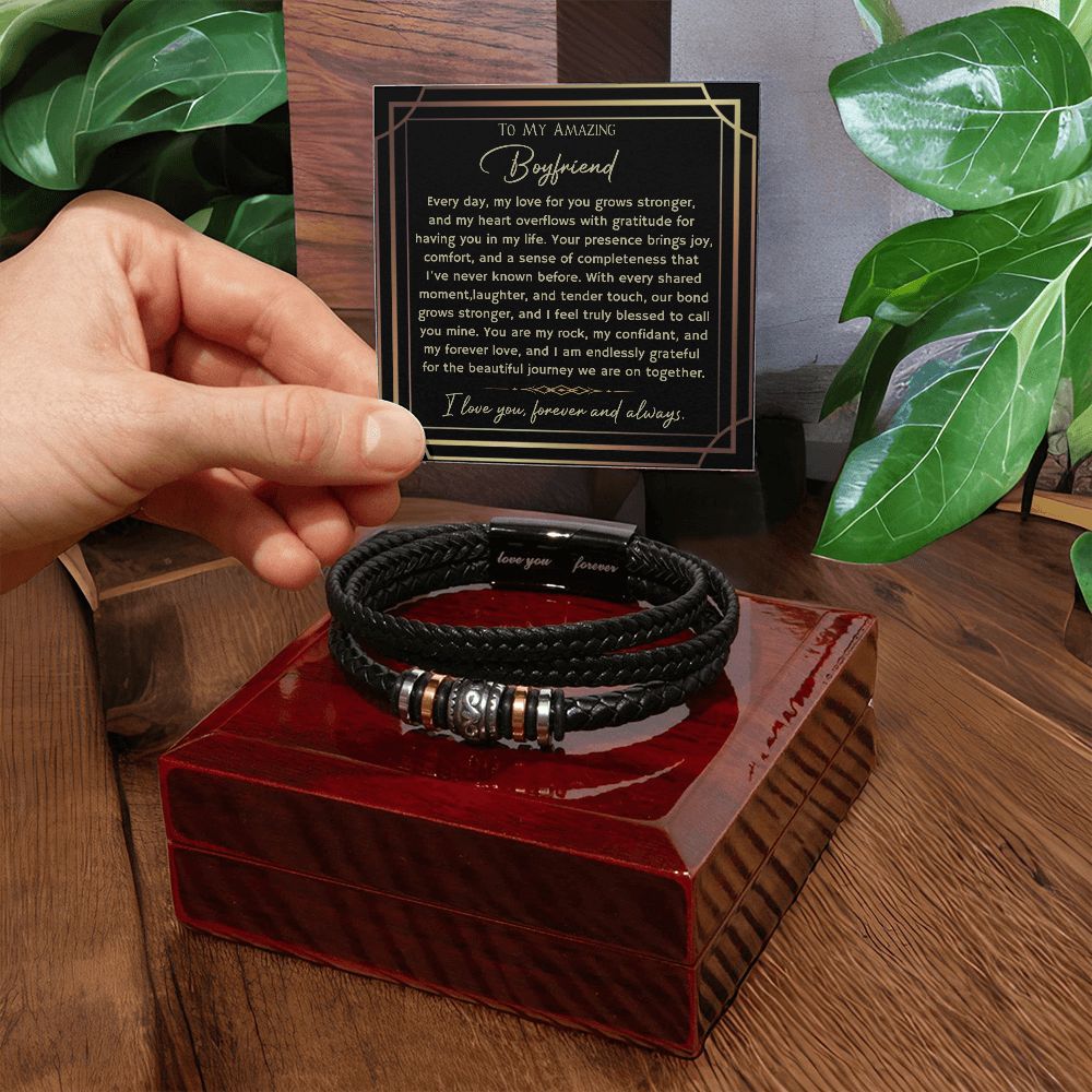 To My Amazing Boyfriend- Beautiful Journey- Love you forever leather bracelet