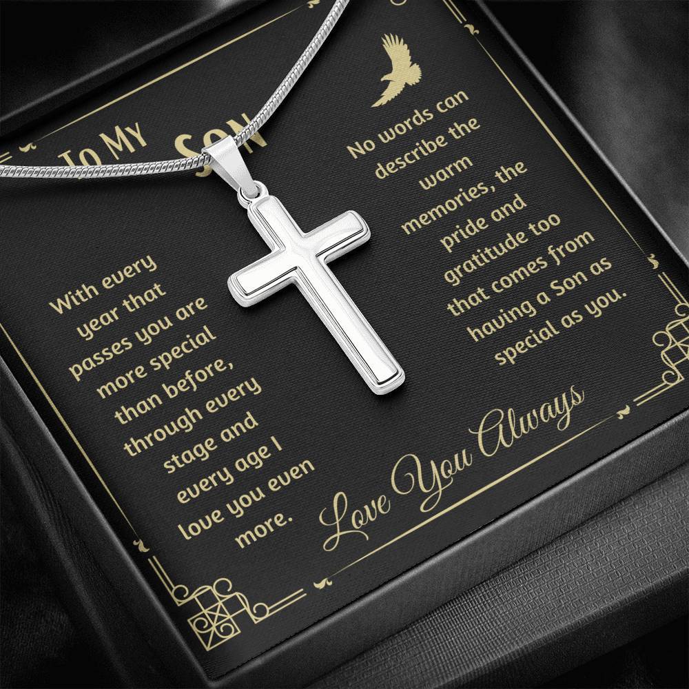 To My Son-As special as you- Cuban Link Chain with Cross