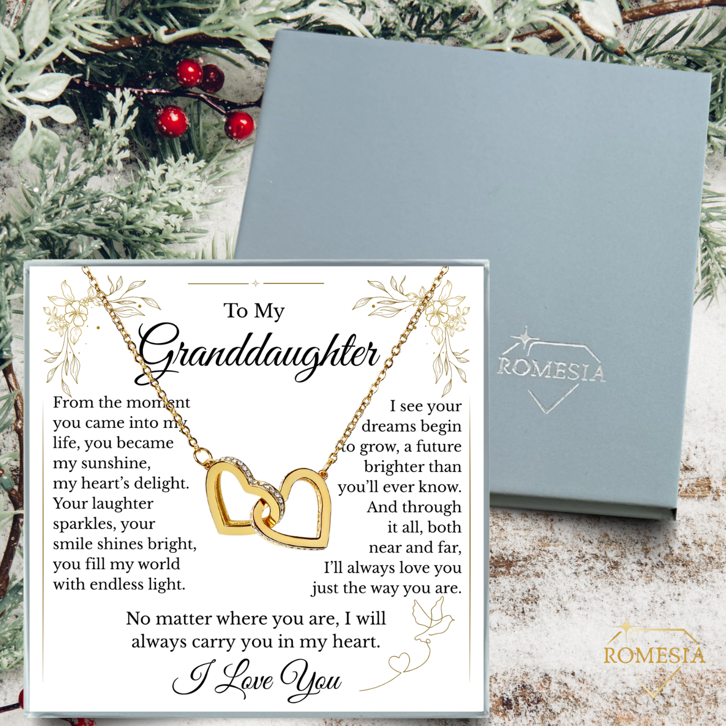 To My Granddaughter- Endless Light-Interlocking Hearts Pendent