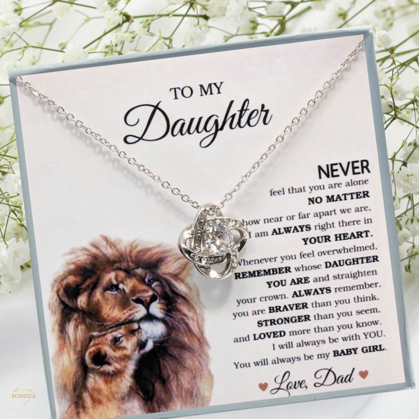 Lion Daughter Necklace from Dad-My Baby Girl-Love Knot Necklace
