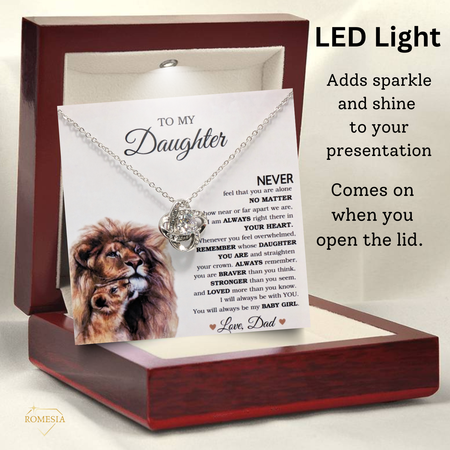Lion Daughter Necklace from Dad-My Baby Girl-Love Knot Necklace