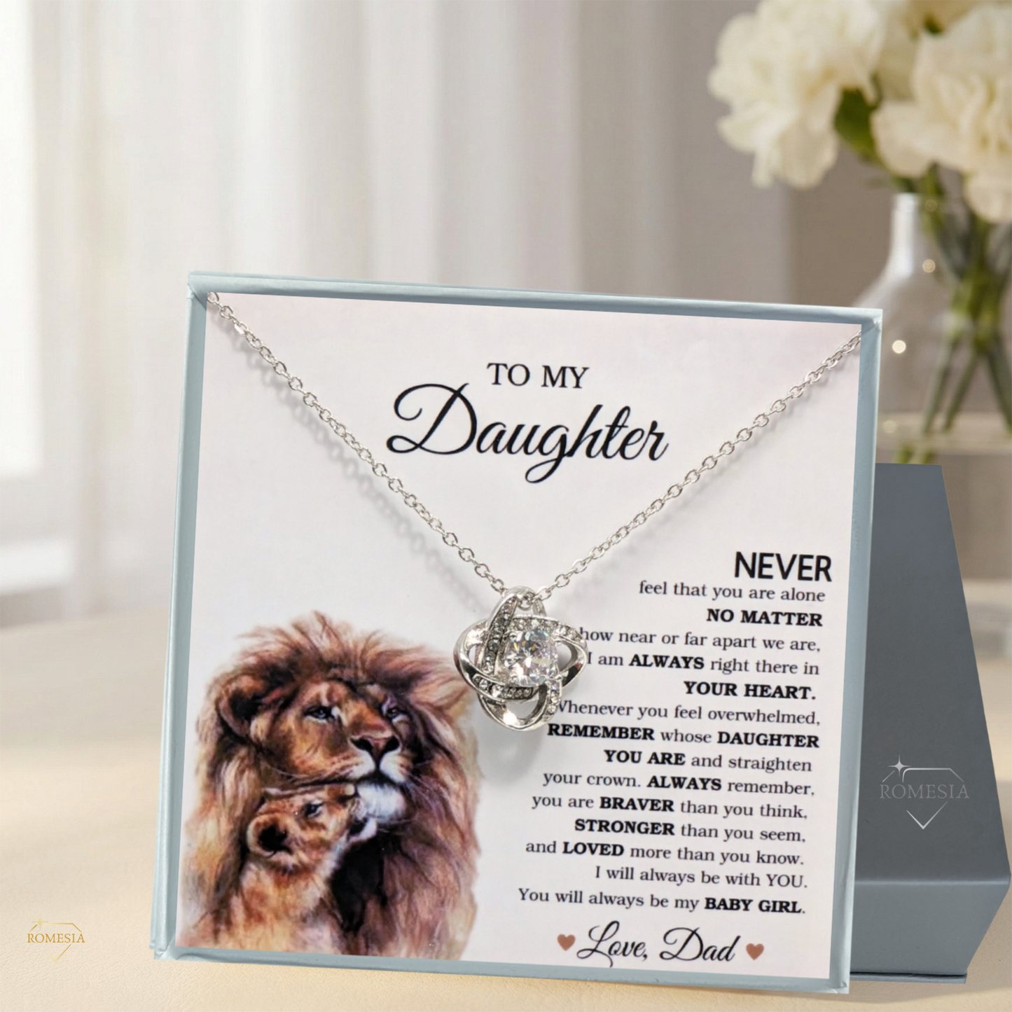 Lion Daughter Necklace from Dad-My Baby Girl-Love Knot Necklace