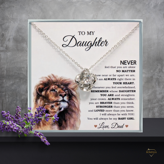 Lion Daughter Necklace from Dad-My Baby Girl-Love Knot Necklace