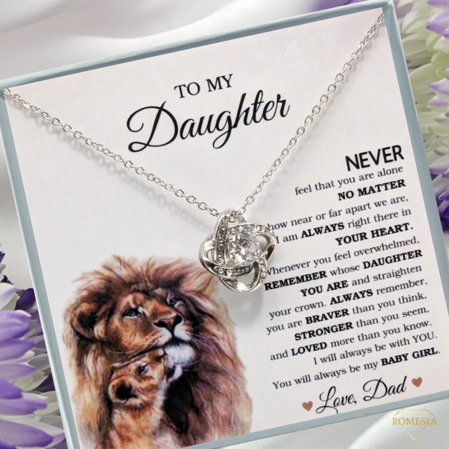 Lion Daughter Necklace from Dad-My Baby Girl-Love Knot Necklace