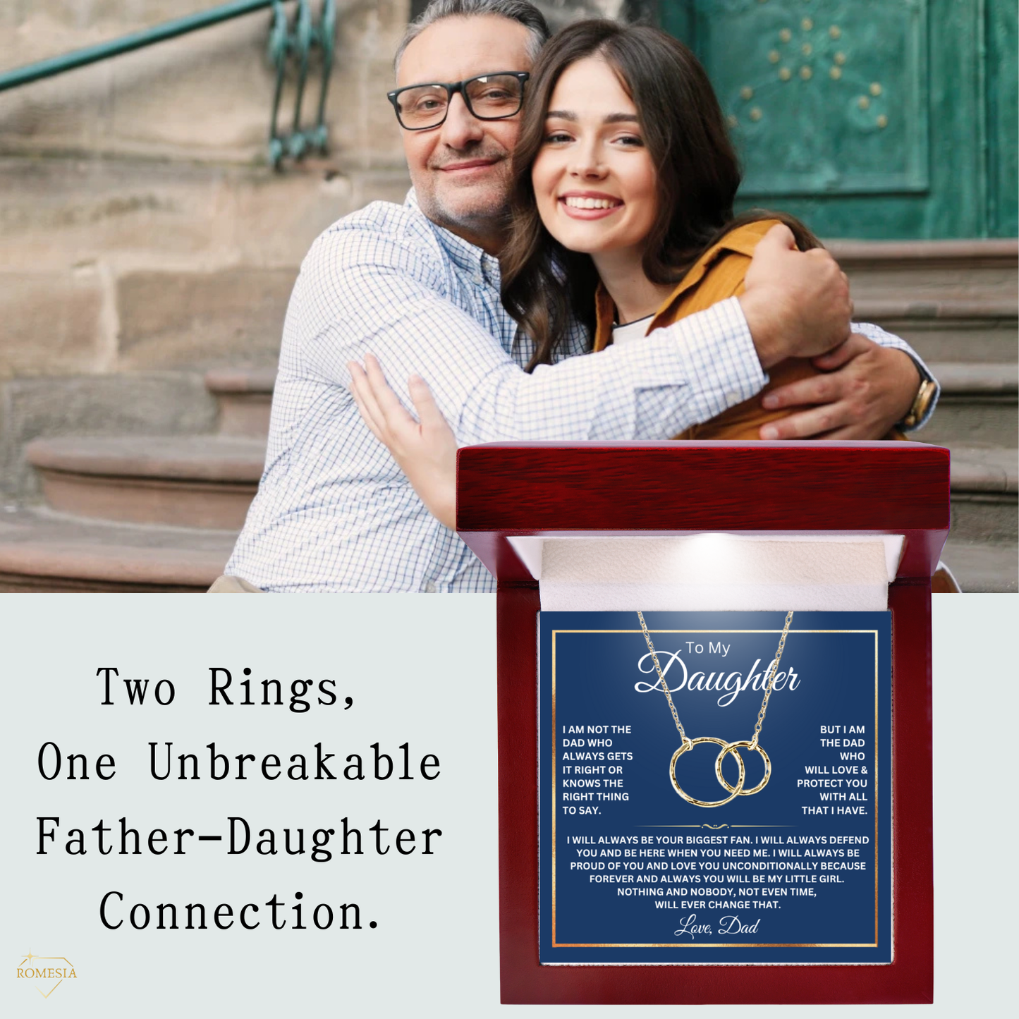 Father and Daughter Sterling Silver Double Ring Pendent