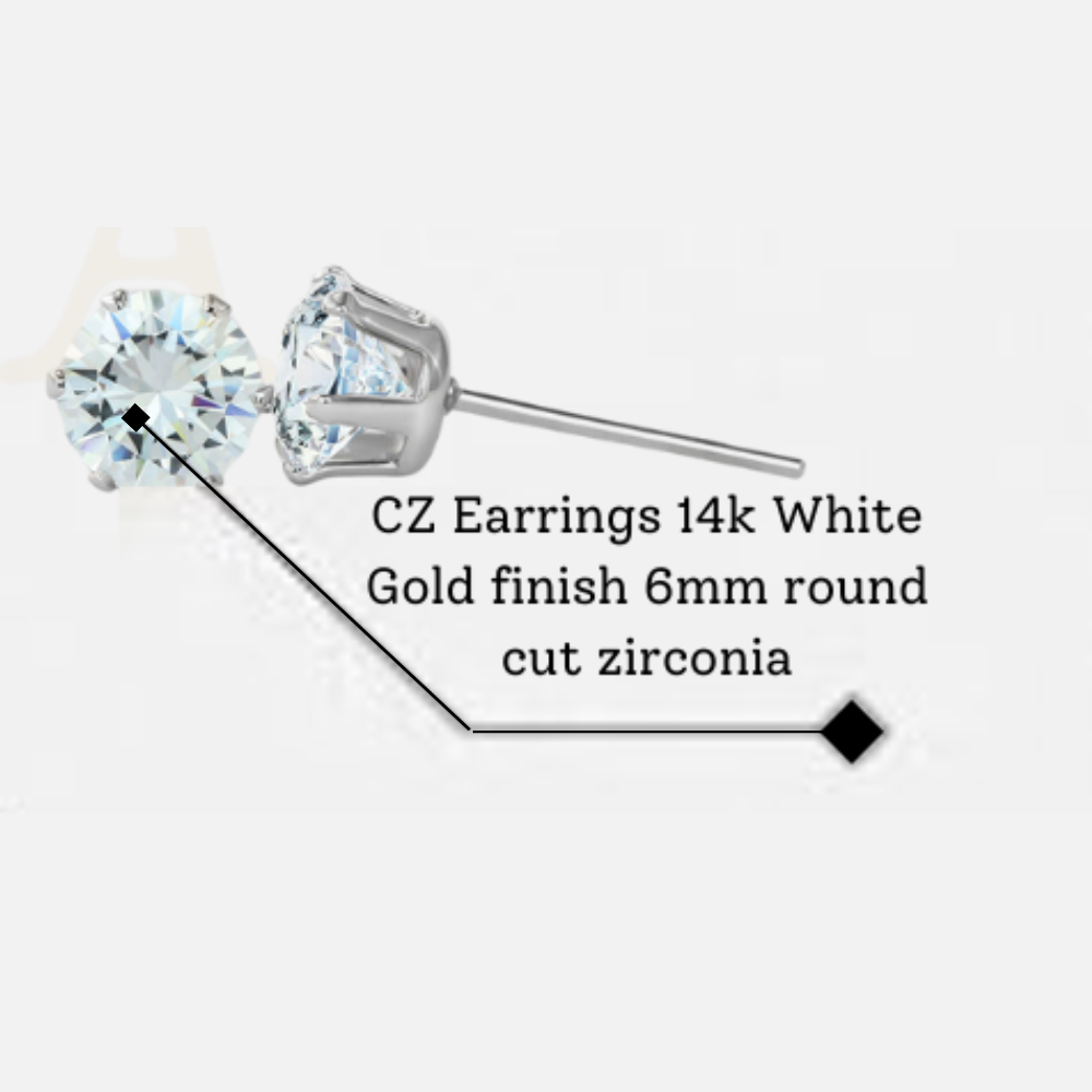 6mm-Surgical Steel/White Gold CZ Earrings