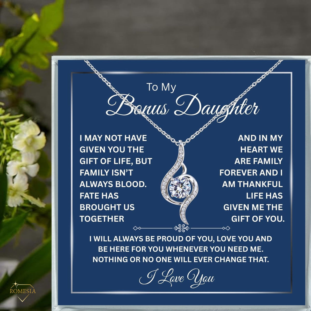 Bonus Daughter Sterling Silver Teardrop Necklace from Mom