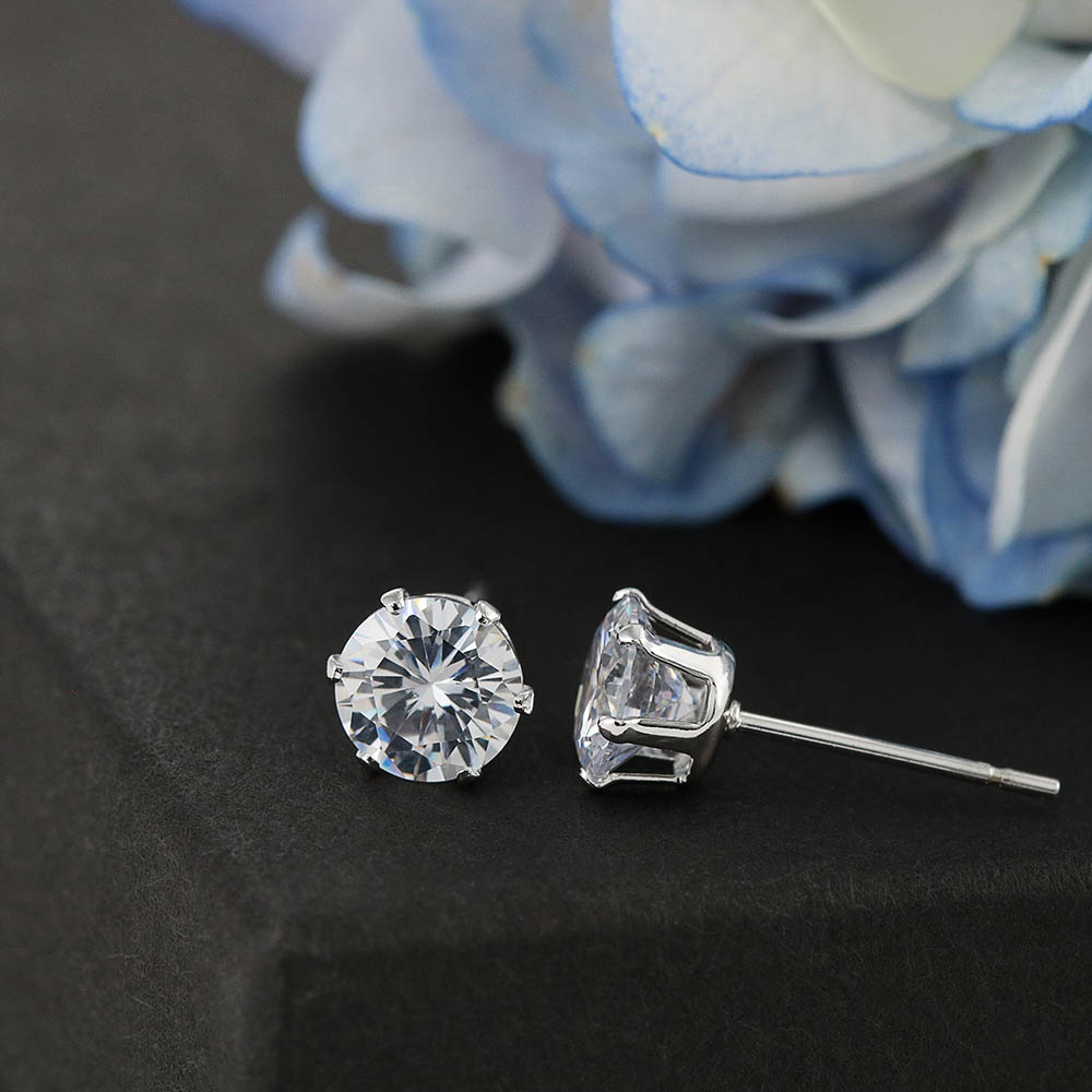 6mm-Surgical Steel/White Gold CZ Earrings