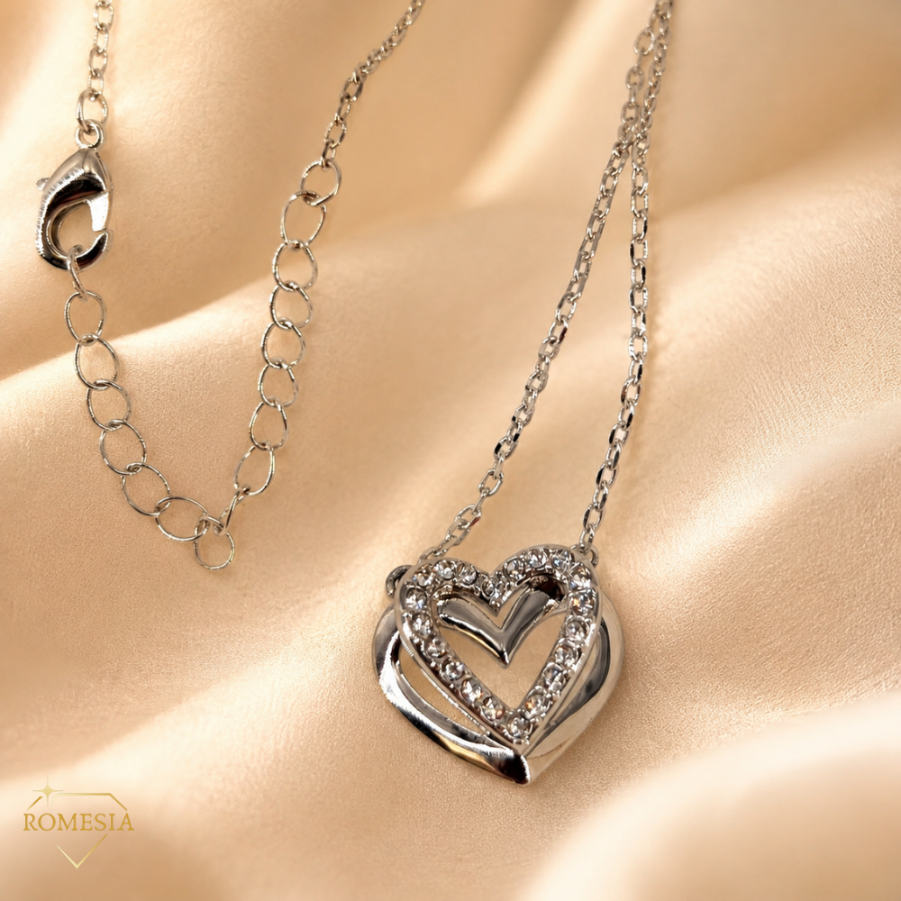 To My Daughter- Double Hearts Pendent w/Austrian Crystals-Proudest Moment