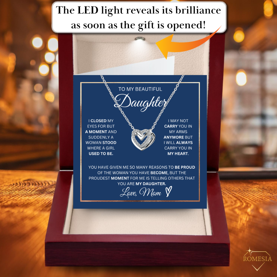 To My Daughter- Double Hearts Pendent w/Austrian Crystals-Proudest Moment