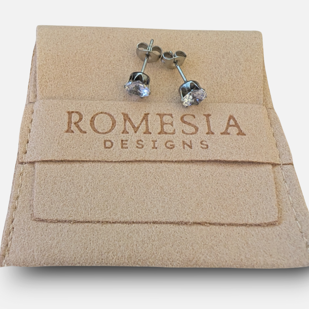 6mm-Surgical Steel/White Gold CZ Earrings