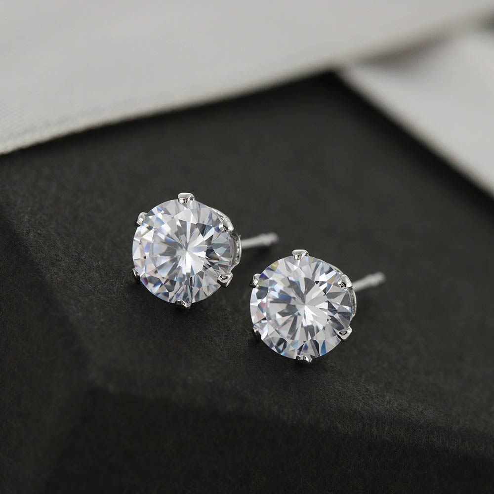 6mm-Surgical Steel/White Gold CZ Earrings