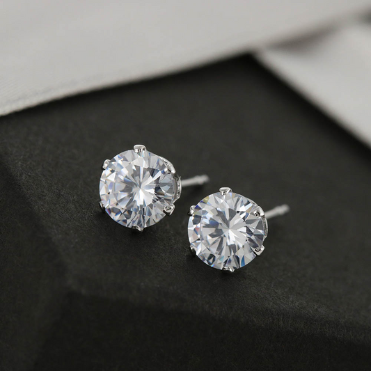 6mm-Surgical Steel/White Gold CZ Earrings