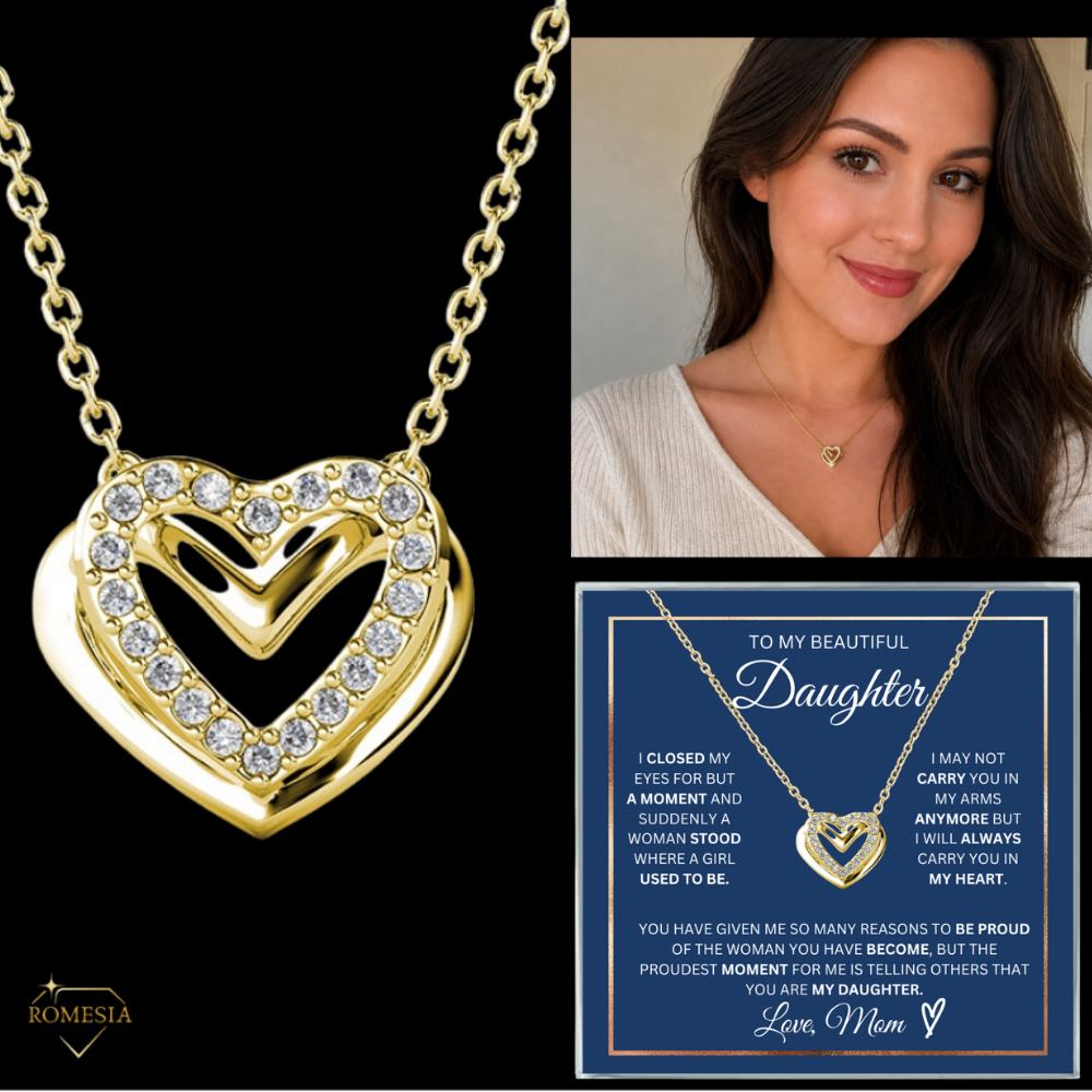 To My Daughter- Double Hearts Pendent w/Austrian Crystals-Proudest Moment