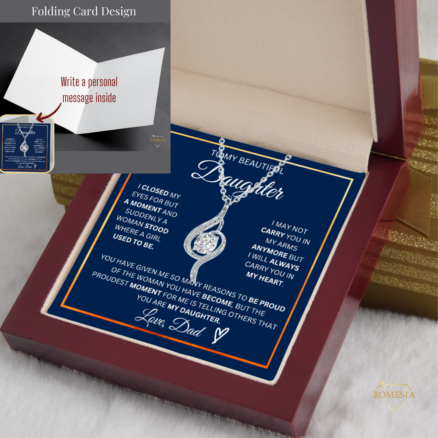 To My Daughter- Proudest Moment From Dad-                        925 Sterling Silver Adoring Love Necklace