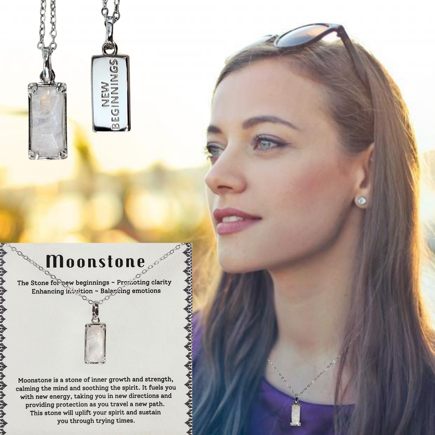 Real Genuine Moonstone - "New Beginnings" Sterling Silver Pendent, with card