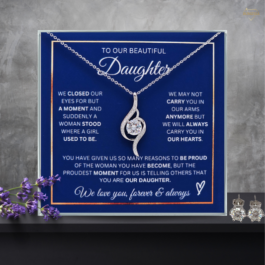 Our Daughter Necklace- Proudest Moment - 925 Sterling Silver Adoring Love Necklace