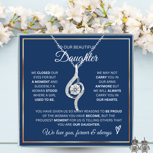 Our Daughter Necklace- Proudest Moment - 925 Sterling Silver Adoring Love Necklace