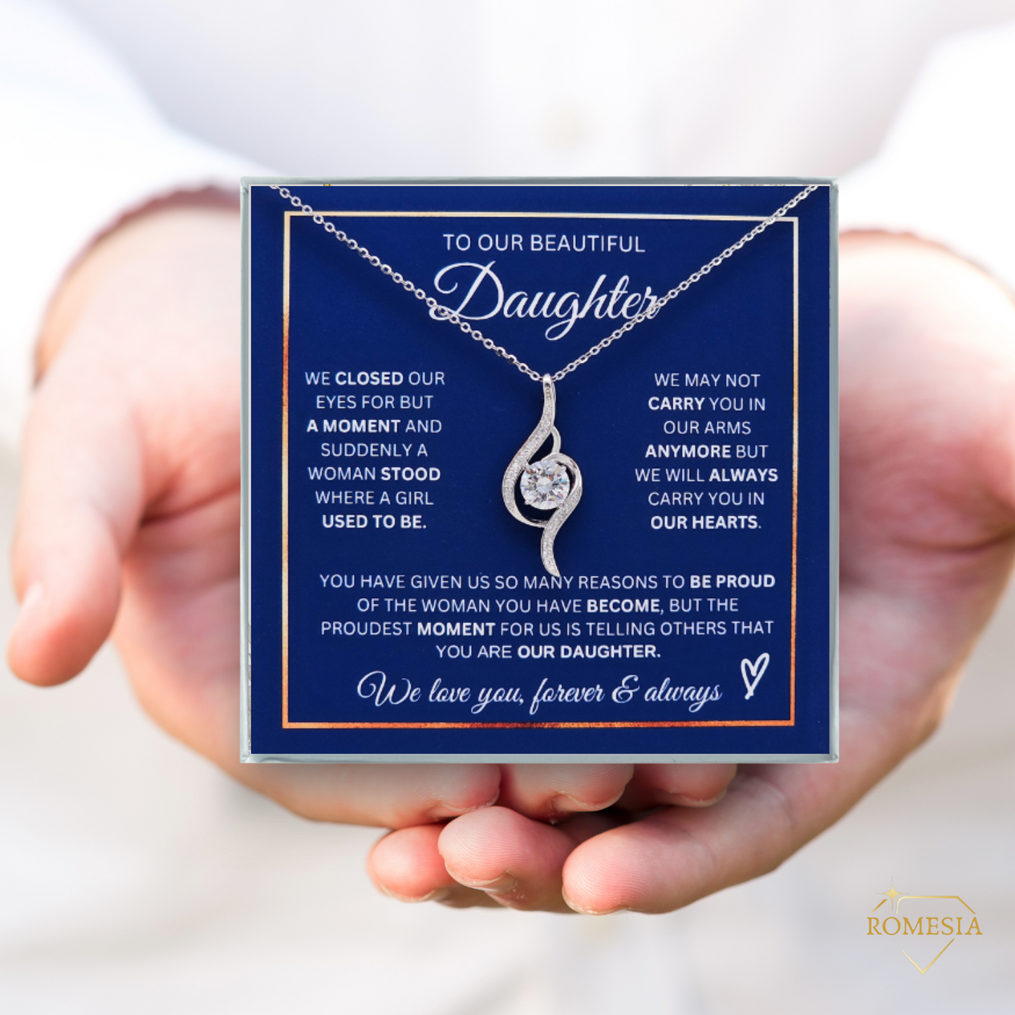 Our Daughter Necklace- Proudest Moment - 925 Sterling Silver Adoring Love Necklace