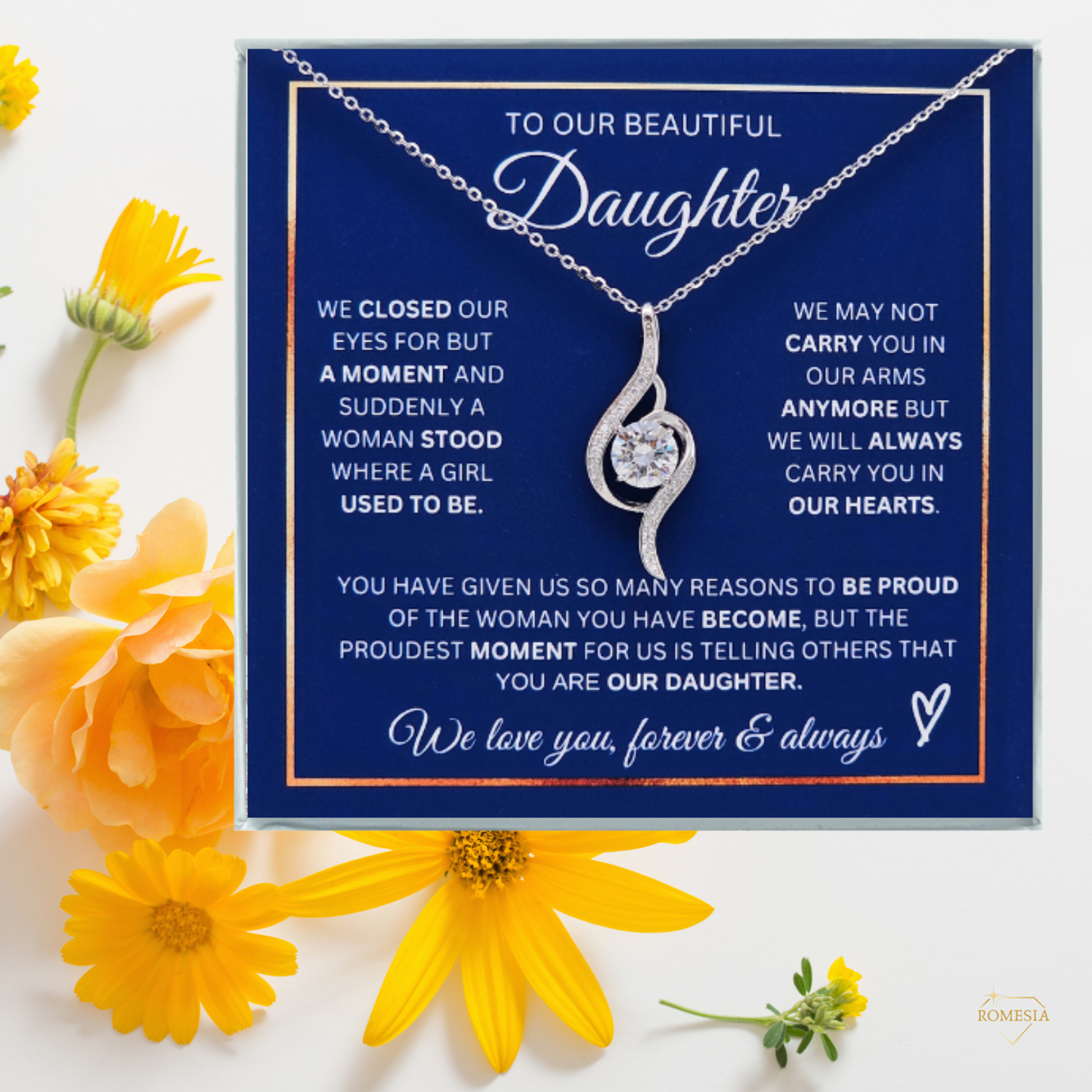 Our Daughter Necklace- Proudest Moment - 925 Sterling Silver Adoring Love Necklace