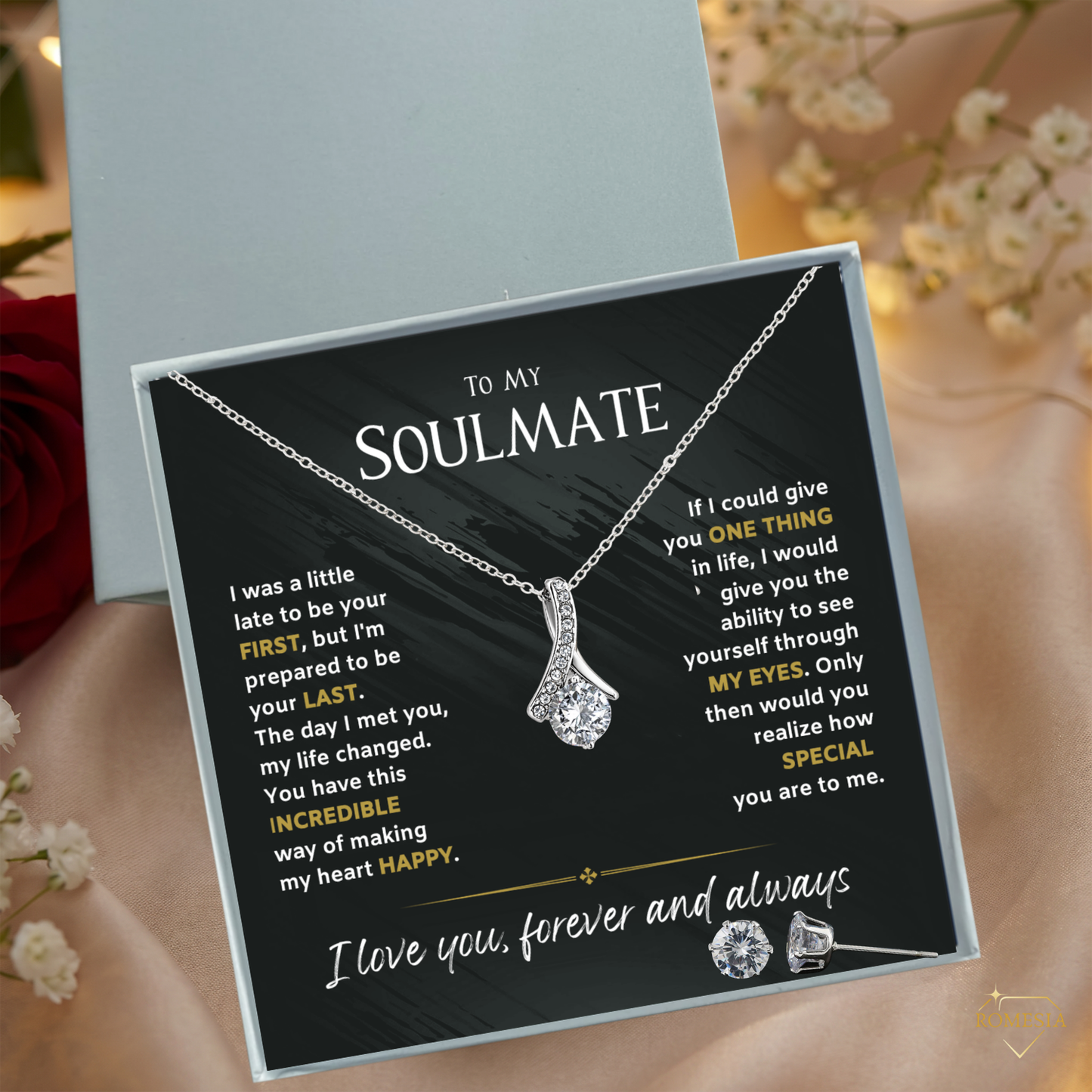 Celebrate love with the dazzling Alluring Necklace, featuring CZ stones and a ribbon pendant — a timeless gift for her to cherish.
