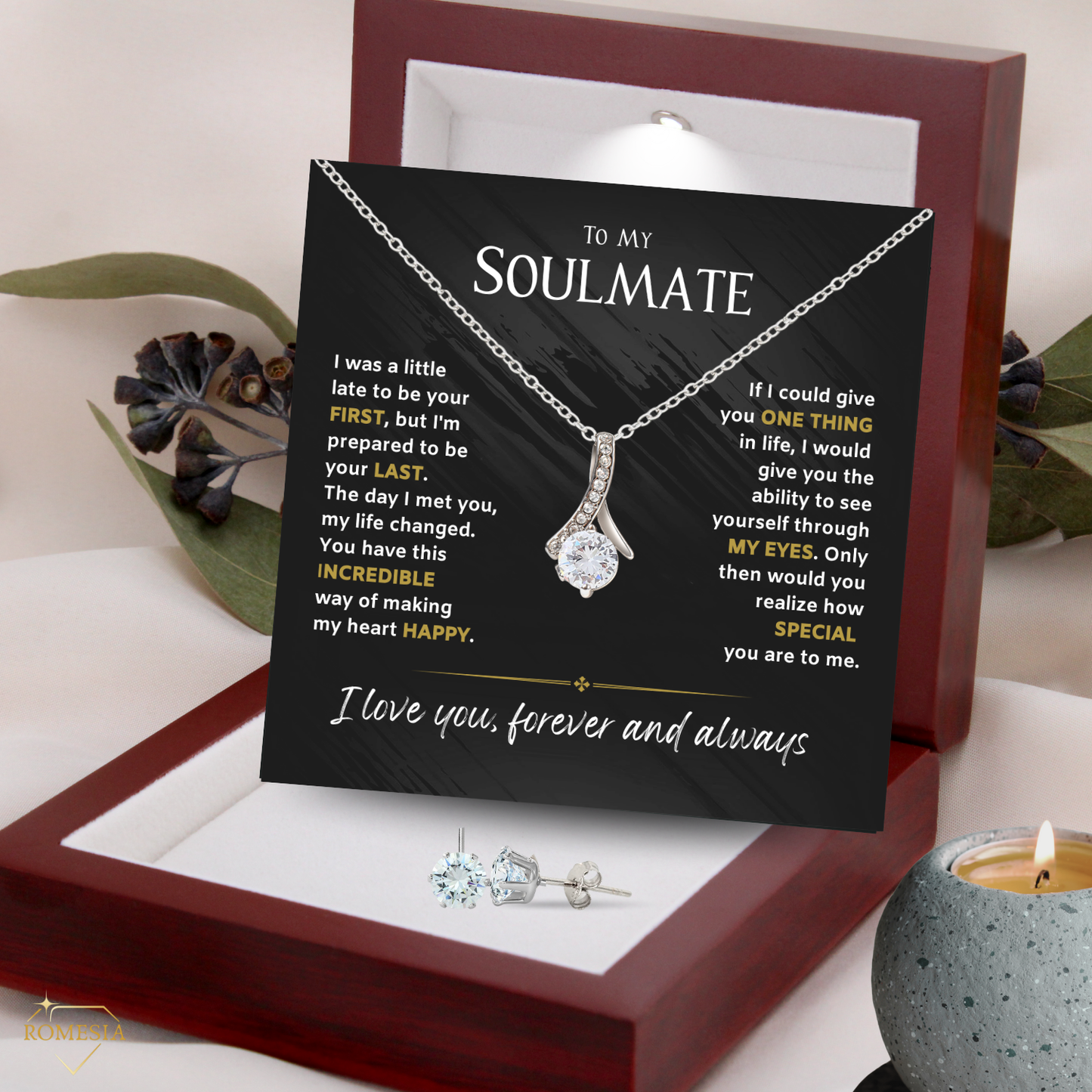 Celebrate love with the dazzling Alluring Necklace, featuring CZ stones and a ribbon pendant — a timeless gift for her to cherish.